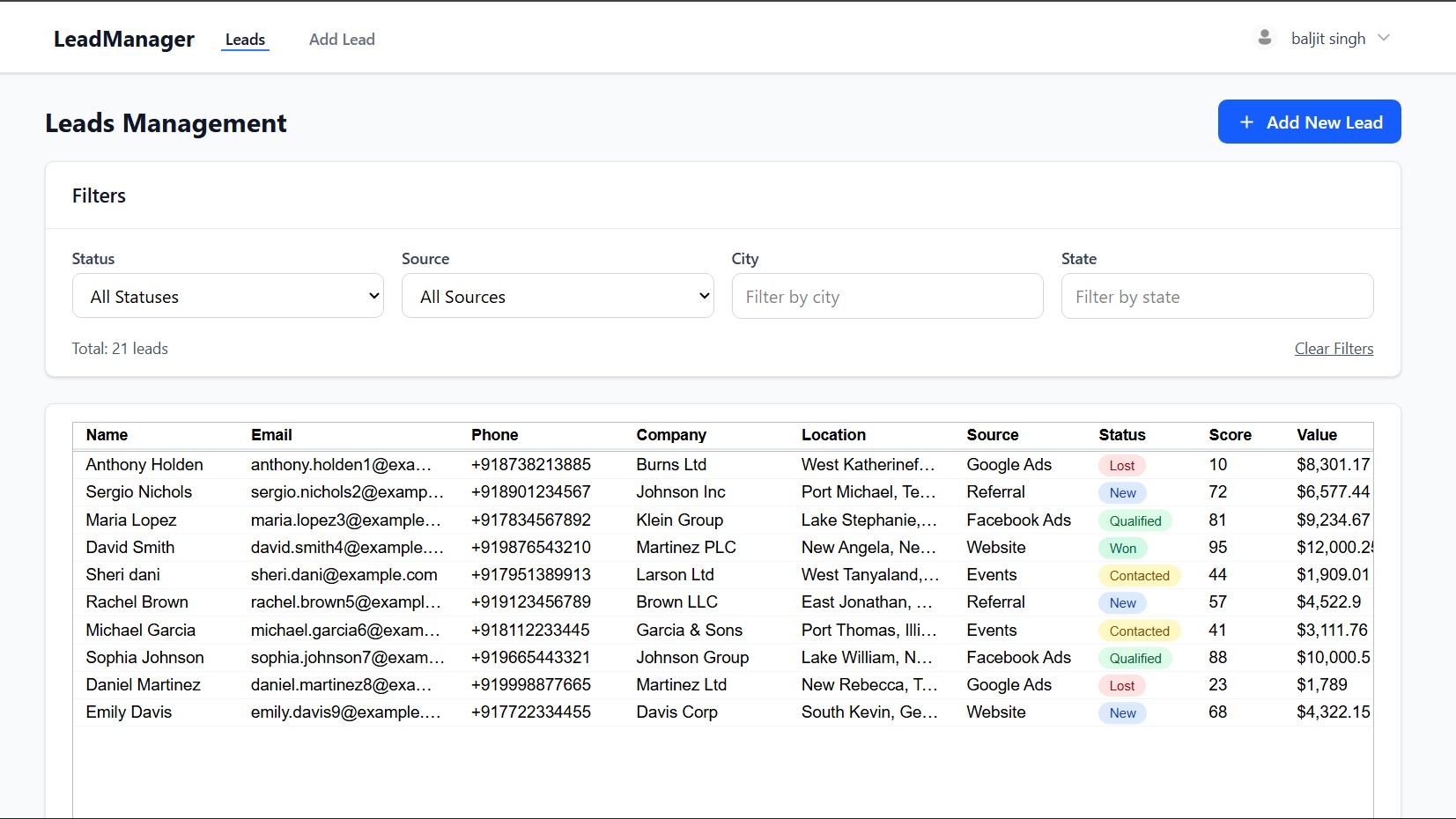 Lead management portal